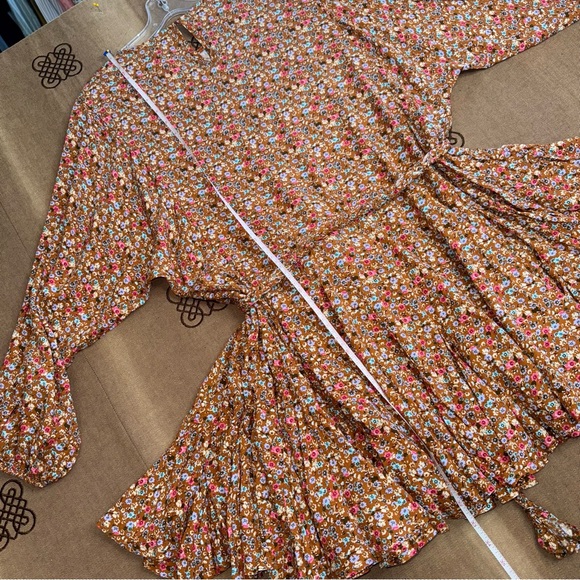 Aura Ella Mini Print Braided Brll Short Dress In Brown /Multi Floral Print - Picture 16 of 16